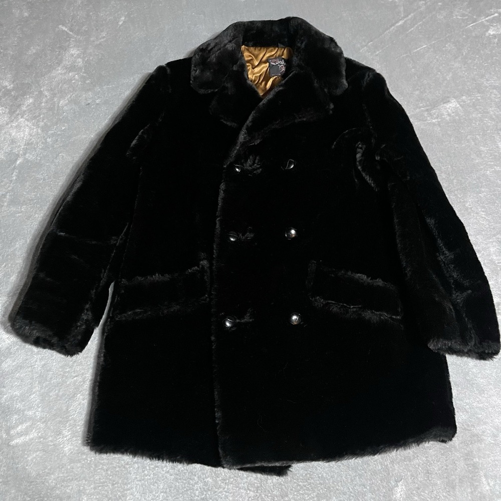 True Vintage Salem Sportswear Faux Fur Coat Womens Small Black Button Front Mob‎